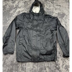 L.L.Bean Men's Large Tall Black Hooded Nylon Rain Jacket Lightweight Tek Shell